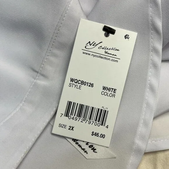 NY Collection White Button‑Up Long Sleeve Top (2X) - Picture 6 of 6